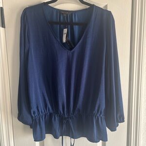 Banana Republic Deep Blue V-Neck Drawstring Peplum Blouse
